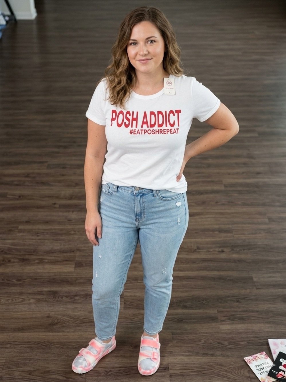 SO NWT Poshmark Posh Addict Eat Posh Repeat T-Shirt White & Red
